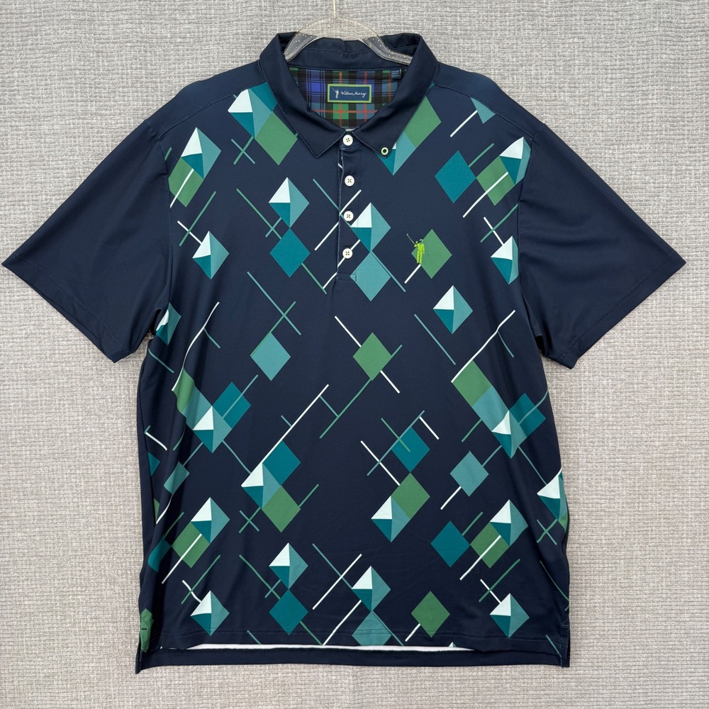 William Murray Golf Polo Shirt Mens XL Navy Geometric Golfing Performance